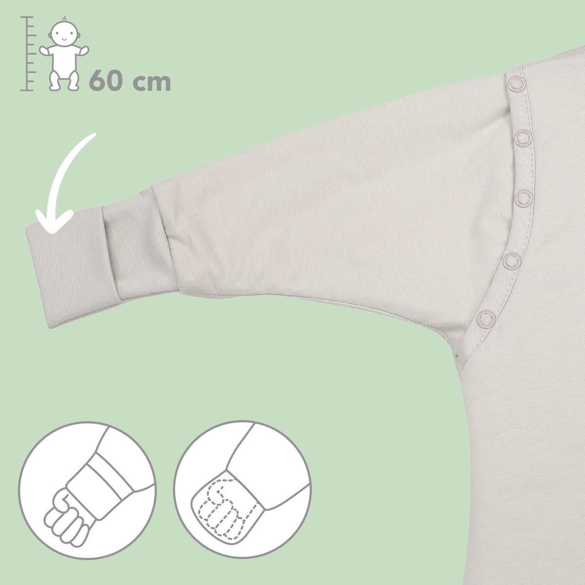Saco de dormir con pies y suelas antideslizantes 2.5 TOG_Taupe_puños_1202