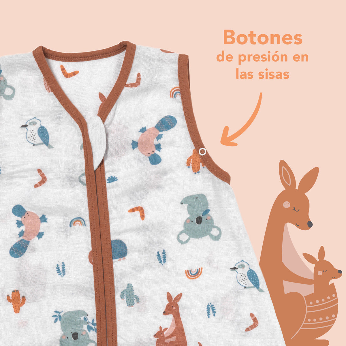 Saco de dormir para bebé de muselina 0.5 TOG_Dinosaurio_zona del brazo_415