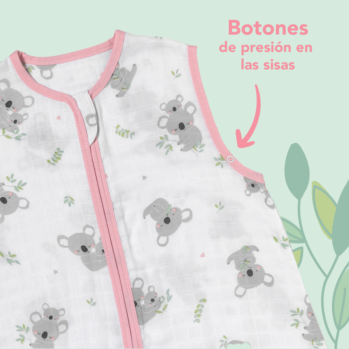 Saco de dormir para bebé de muselina 0.5 TOG_Koala_zona del brazo_415