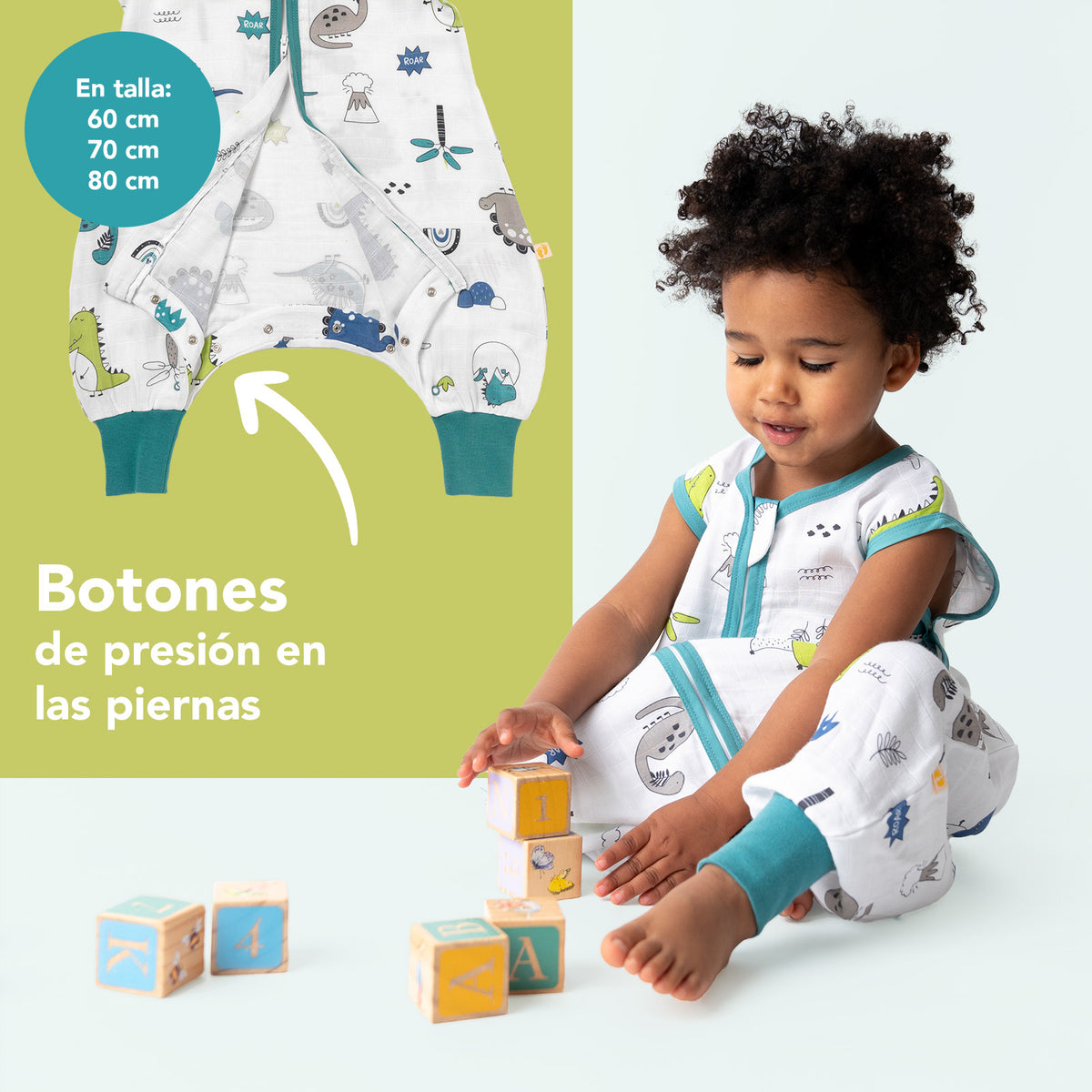 Saco de dormir con pies de muselina 0.5 TOG_Dinosaurio_zona del pie_412