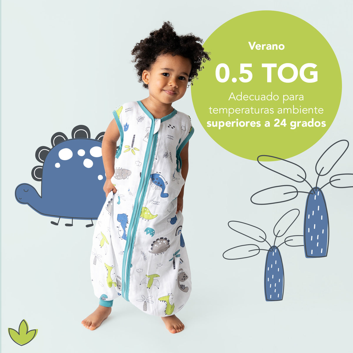 Saco de dormir con pies de muselina 0.5 TOG_Dinosaurio_TOG_412