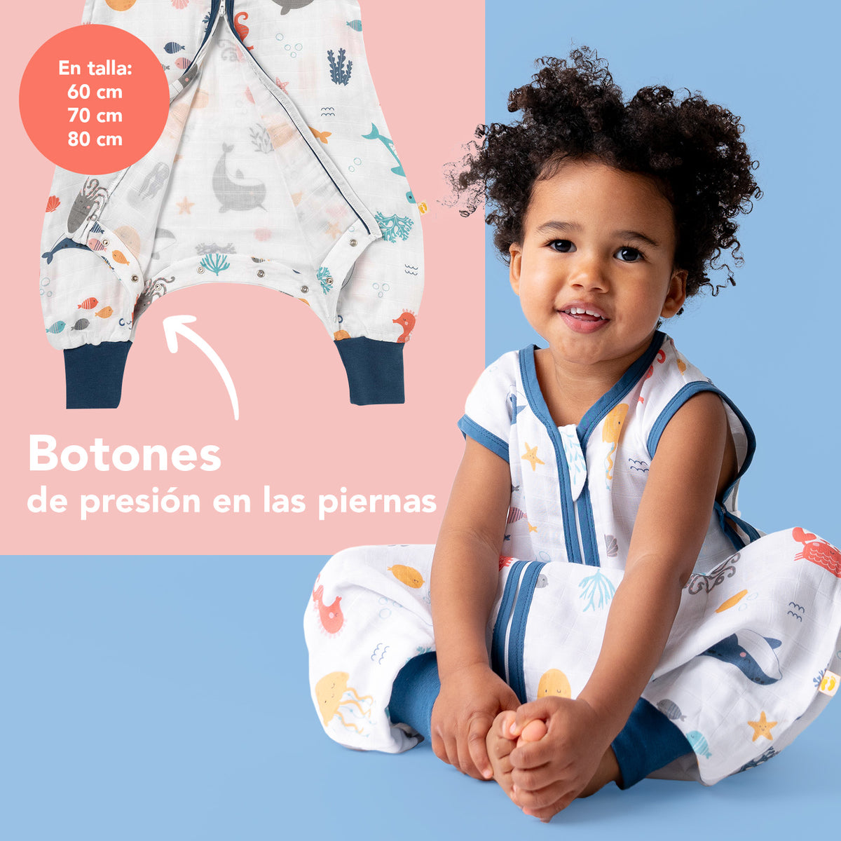 Saco de dormir con pies de muselina 0.5 TOG_Animales marinos_zona del pie_412