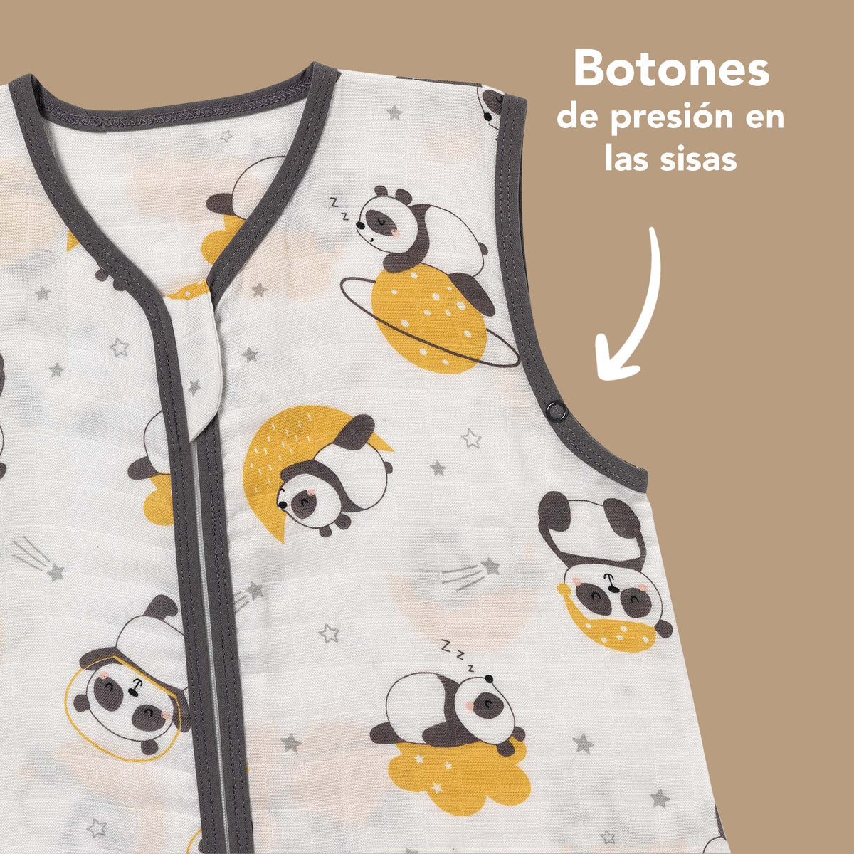 Saco de dormir con pies de muselina 0.5 TOG_Panda_zona del brazo_412