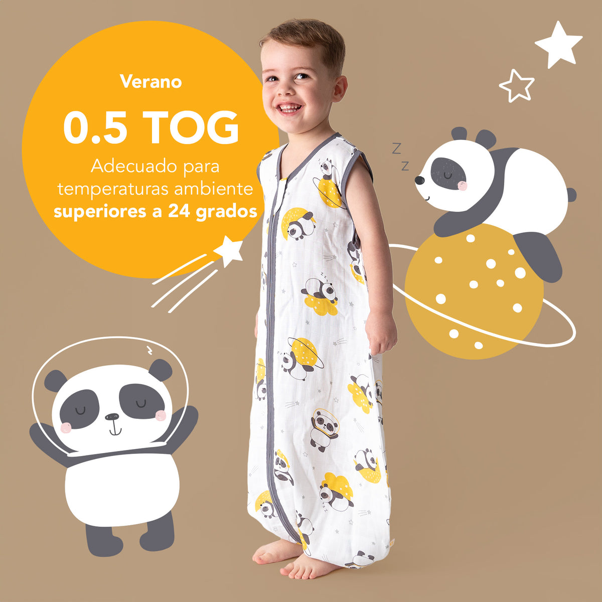 Saco de dormir con pies de muselina 0.5 TOG_Panda_TOG_412
