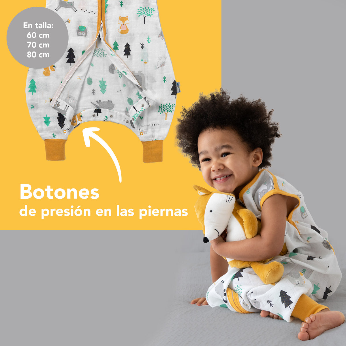 Saco de dormir con pies de muselina 0.5 TOG_Animales del bosque_zona del pie_412