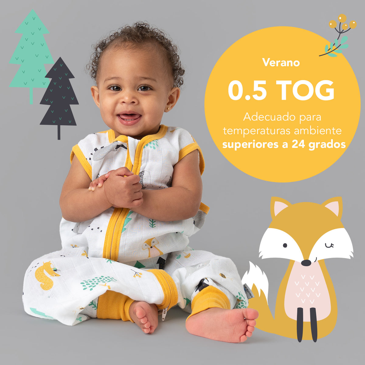 Saco de dormir con pies de muselina 0.5 TOG_Animales del bosque_TOG_412