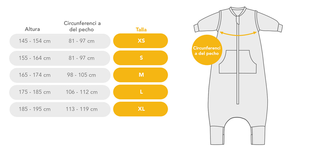 Calculadora de tallas para sacos de dormir con pies