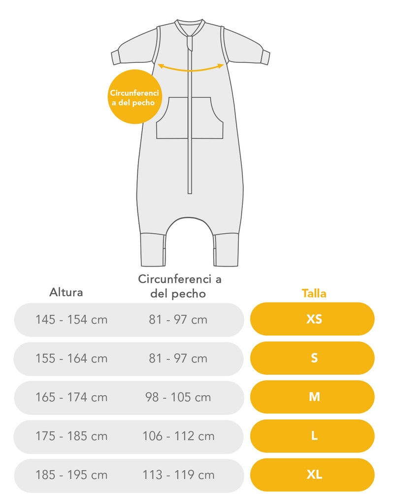 Calculadora de tallas para sacos de dormir con pies