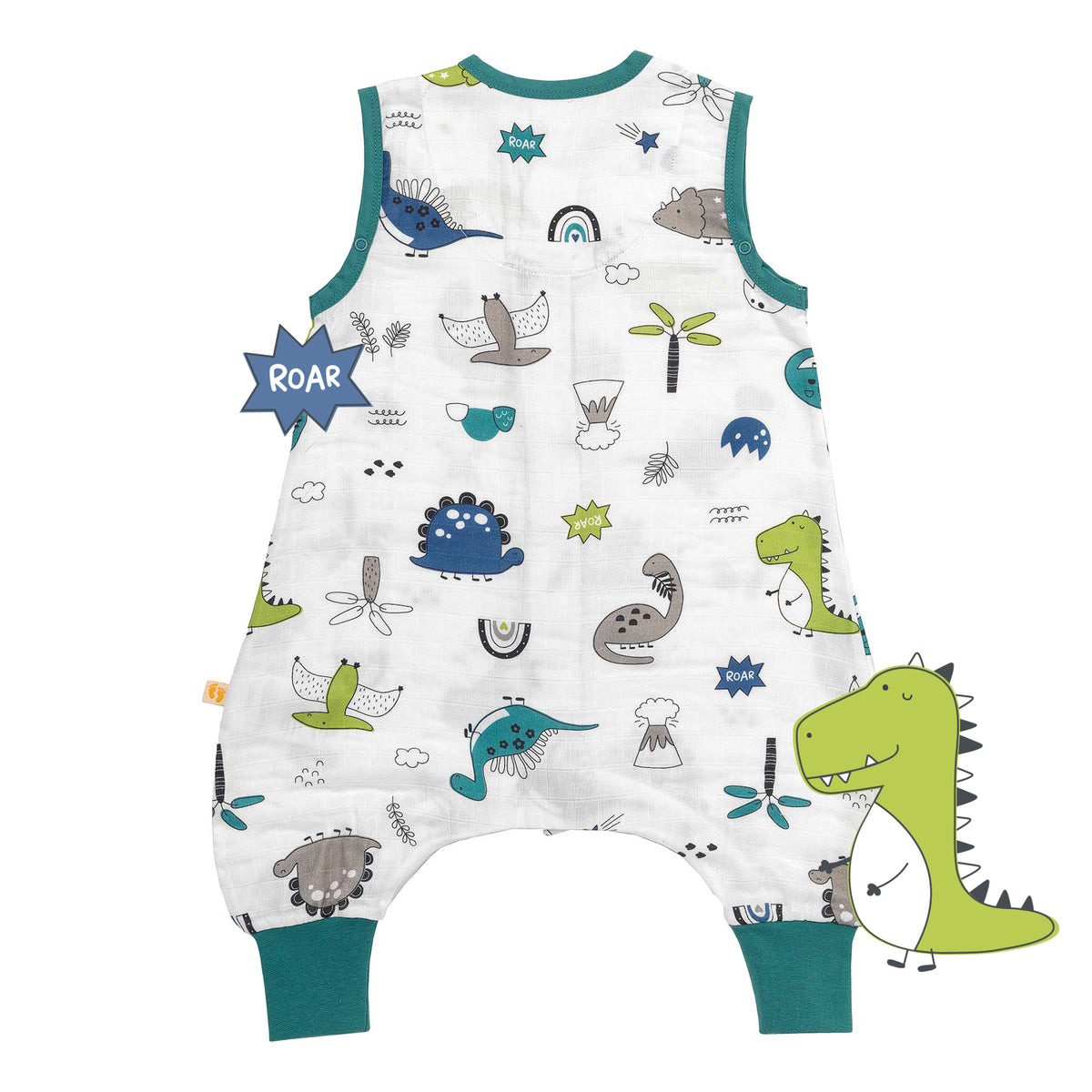 Saco de dormir con pies de muselina 0.5 TOG_Dinosaurio_parte trasera_412