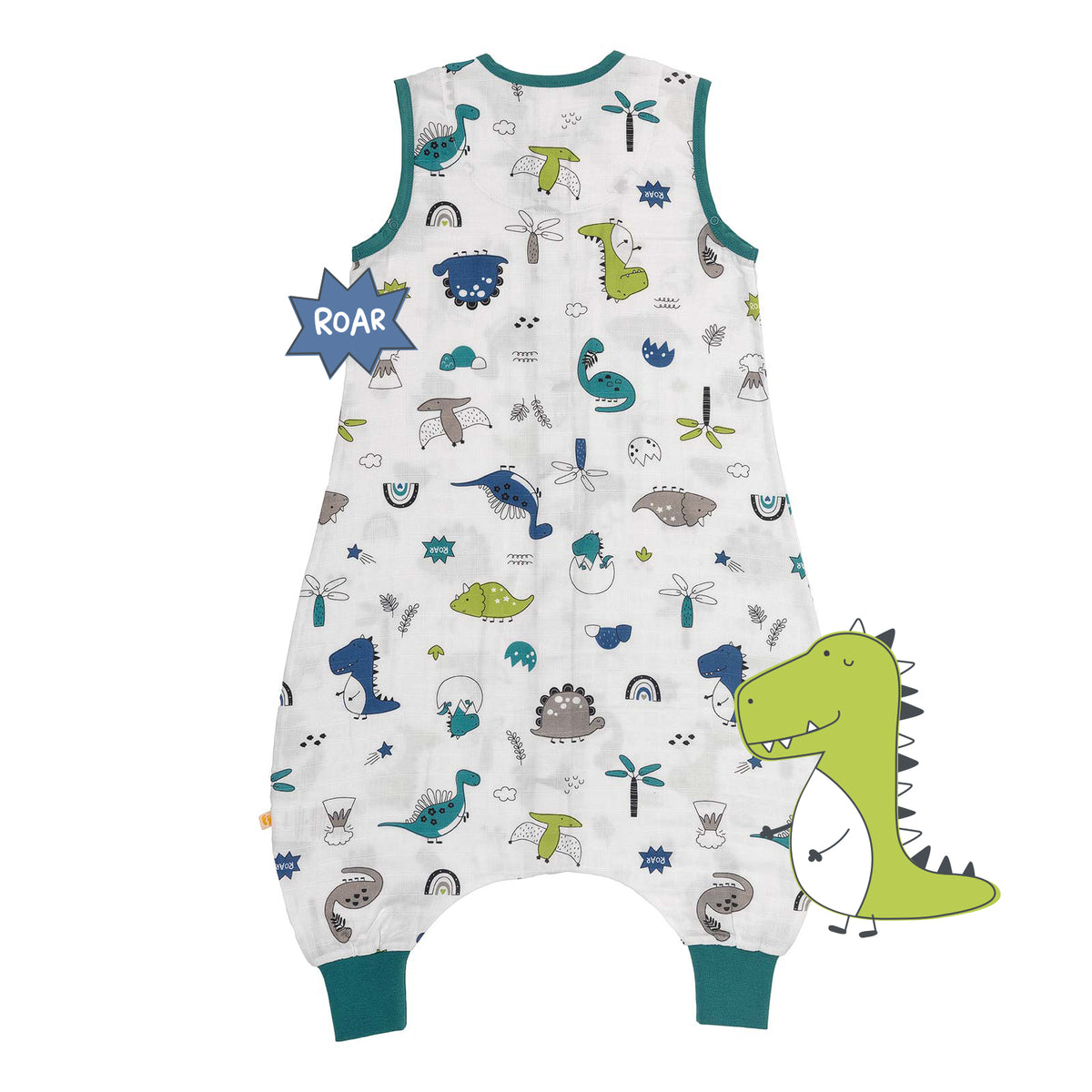 Saco de dormir con pies de muselina 0.5 TOG_Dinosaurio_parte trasera_412