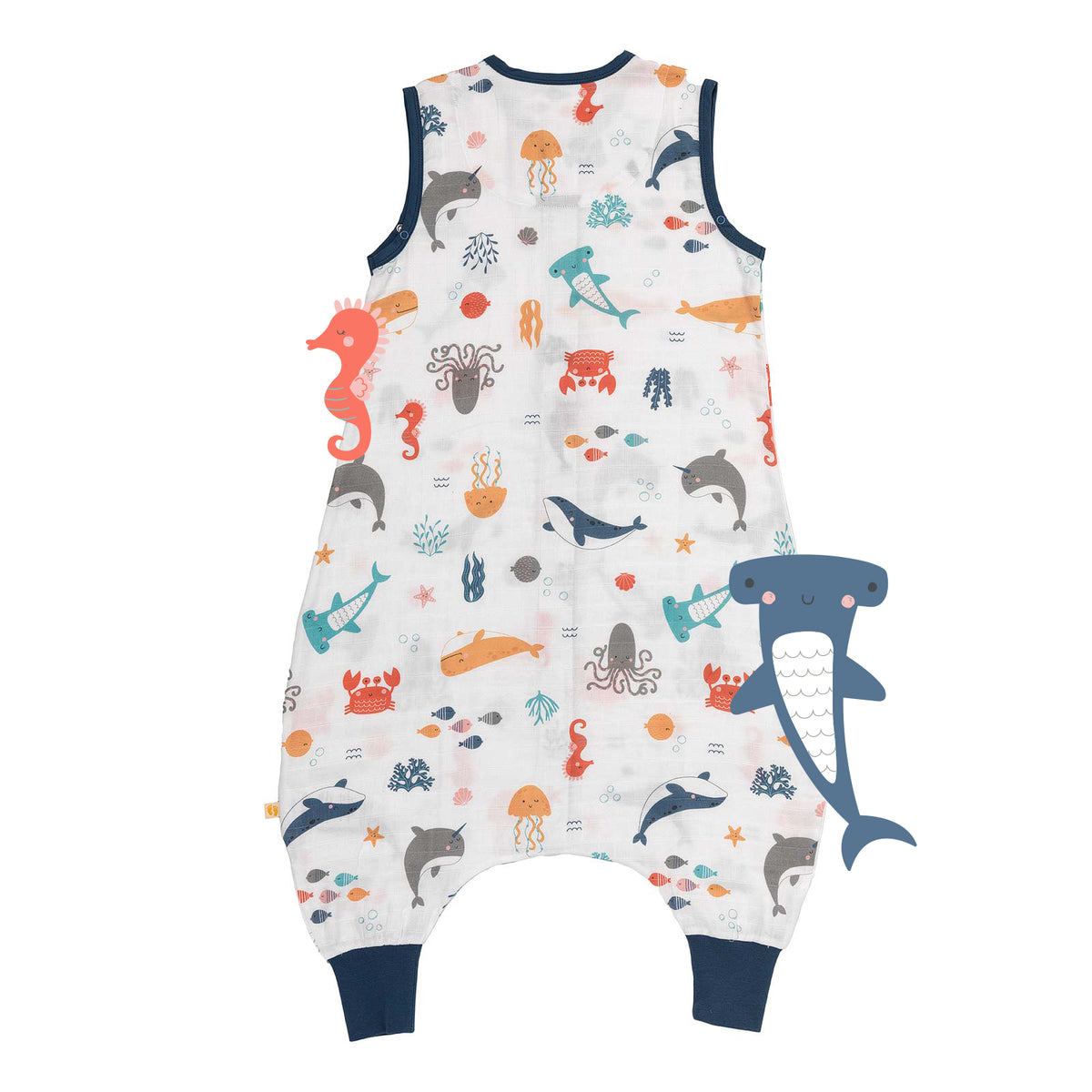Saco de dormir con pies de muselina 0.5 TOG_Animales marinos_parte trasera_412