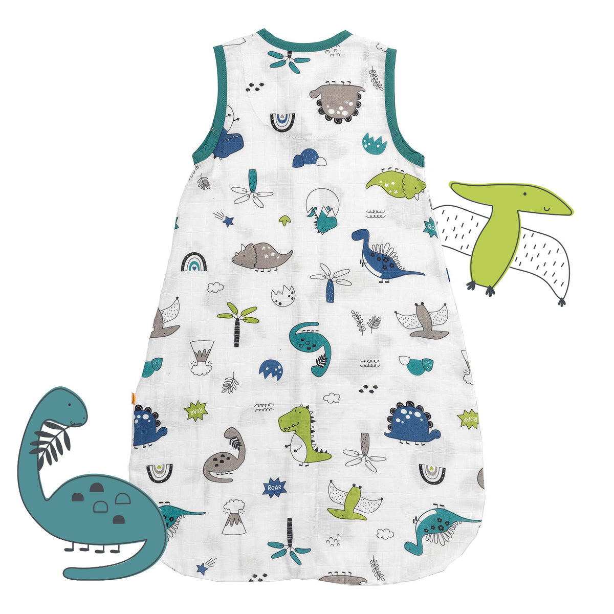 Saco de dormir para bebé de muselina 0.5 TOG_Dinosaurio_parte trasera_415