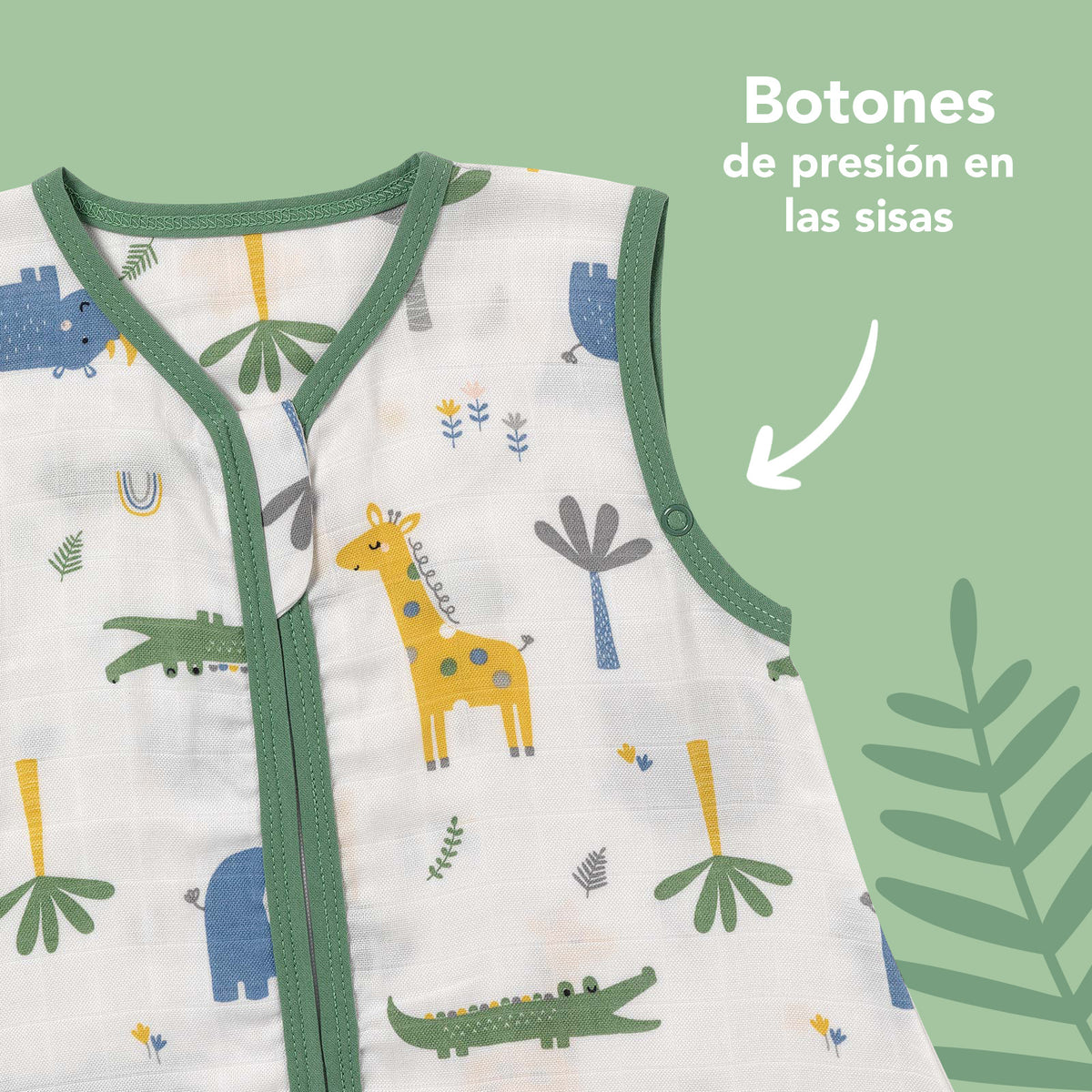 Saco de dormir para bebé de muselina 0.5 TOG_Jungla_zona del brazo_415