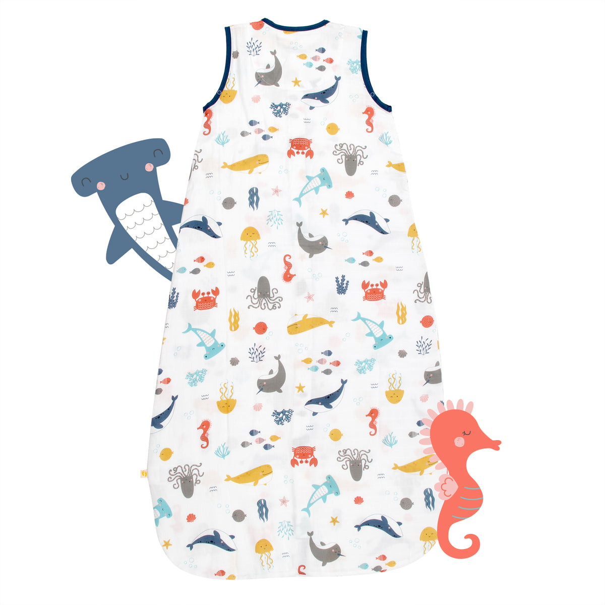 Saco de dormir para bebé de muselina 0.5 TOG_Animales marinos_parte trasera_415