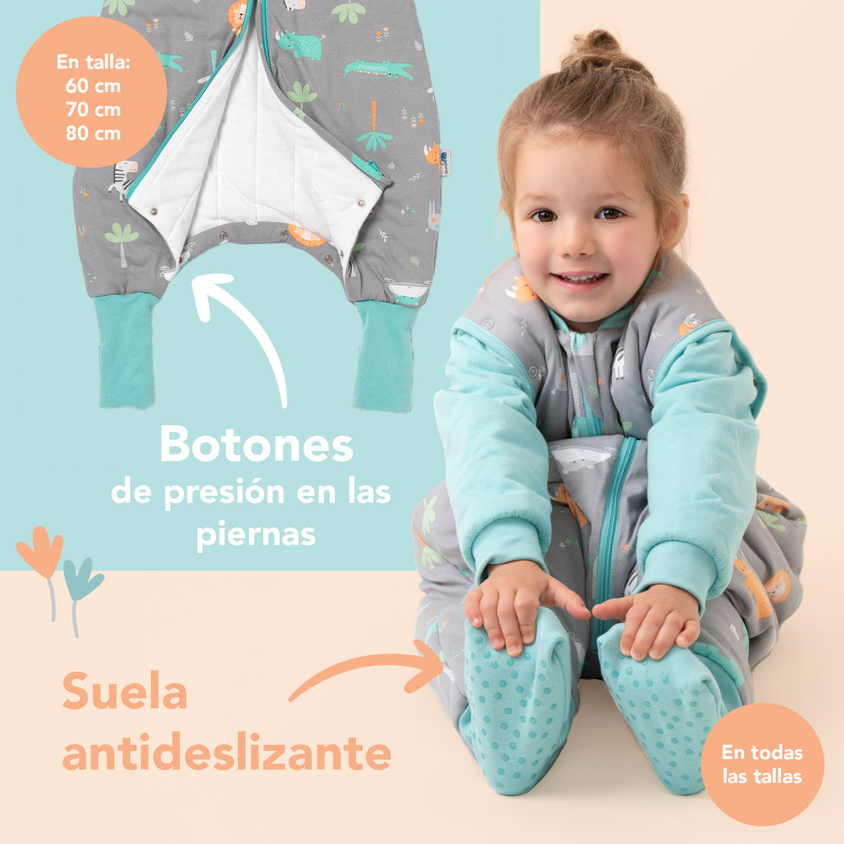 Saco de dormir con pies y suelas antideslizantes y mangas 1.0 TOG_Safari_zona del pie_1182