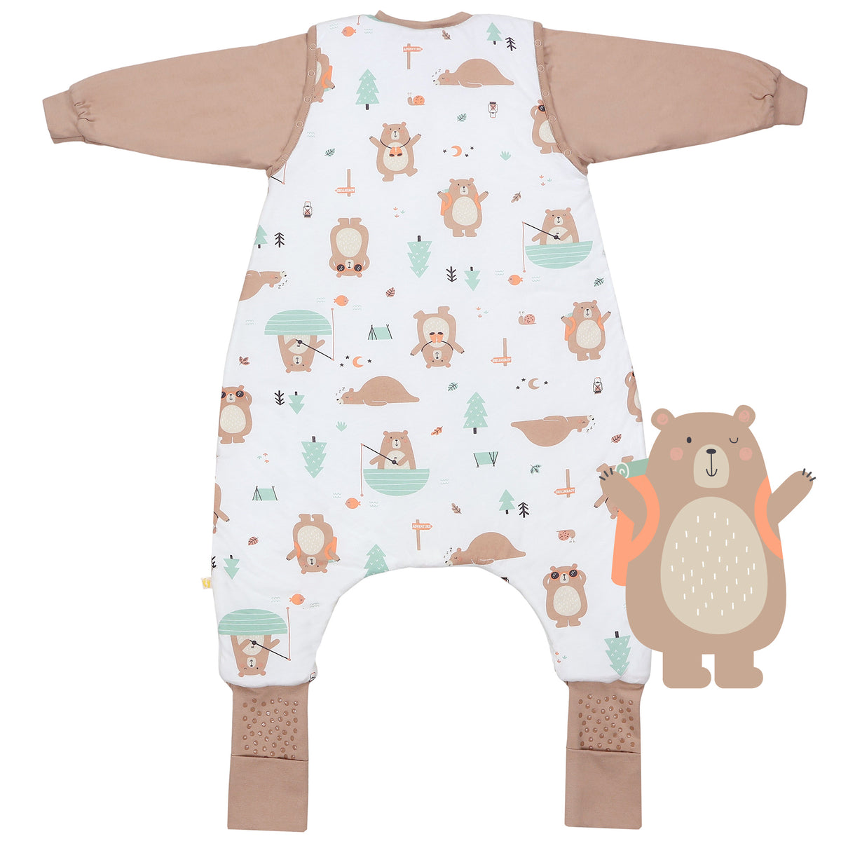 Saco de dormir con pies y suelas antideslizantes y mangas 1.0 TOG_Oso Explorador_parte trasera_1182