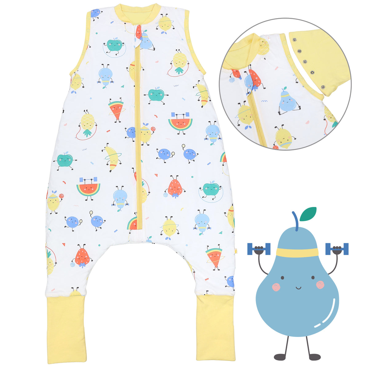 Saco de dormir con pies y suelas antideslizantes y mangas 1.0 TOG_Frutas en Forma_Delantero con sisa_1182