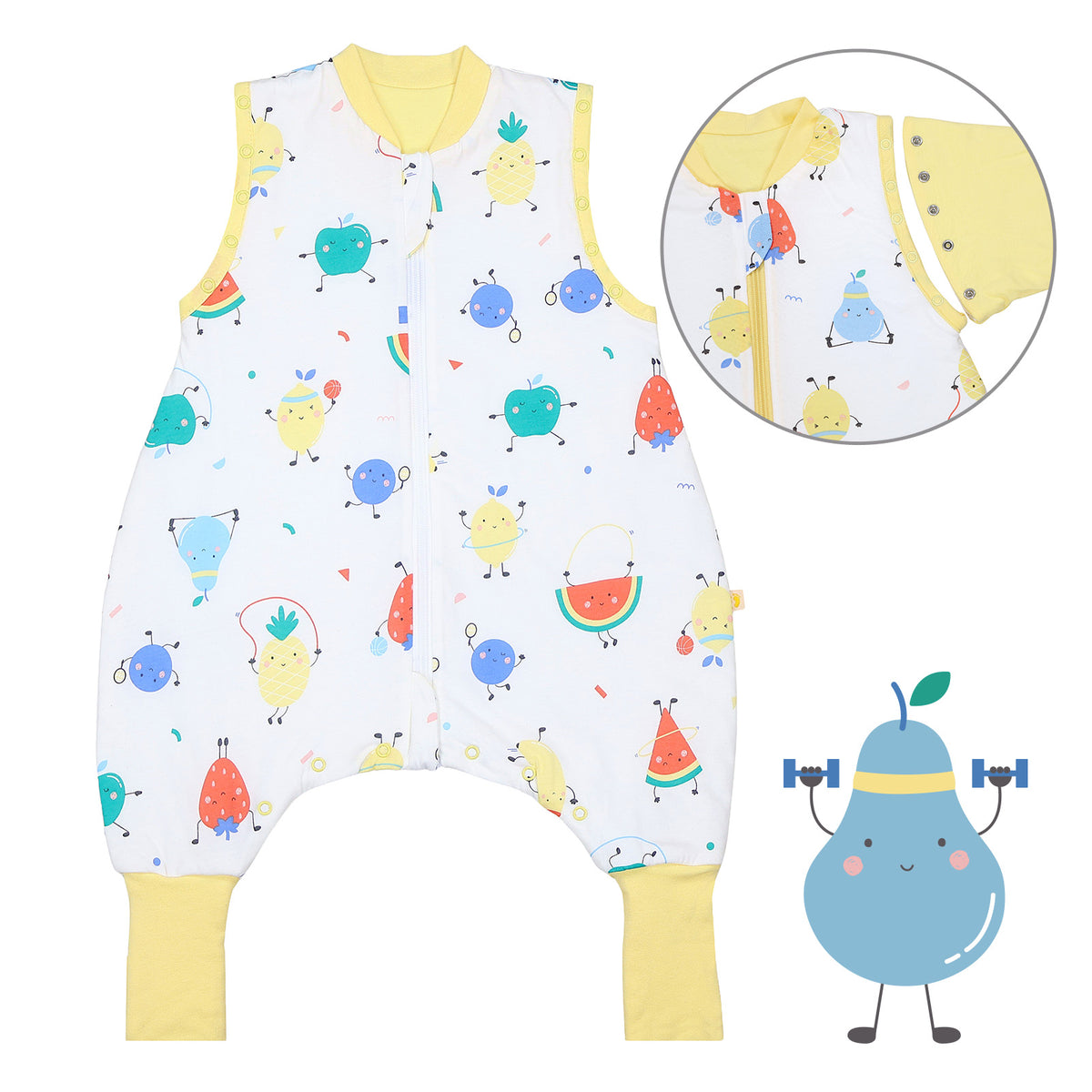 Saco de dormir con pies y suelas antideslizantes y mangas 1.0 TOG_Frutas en Forma_Delantero con sisa_1182