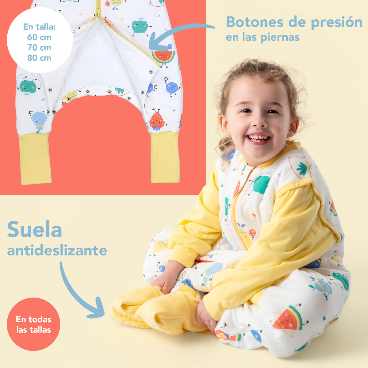 Saco de dormir con pies y suelas antideslizantes y mangas 1.0 TOG_Frutas en Forma_zona del pie_1182