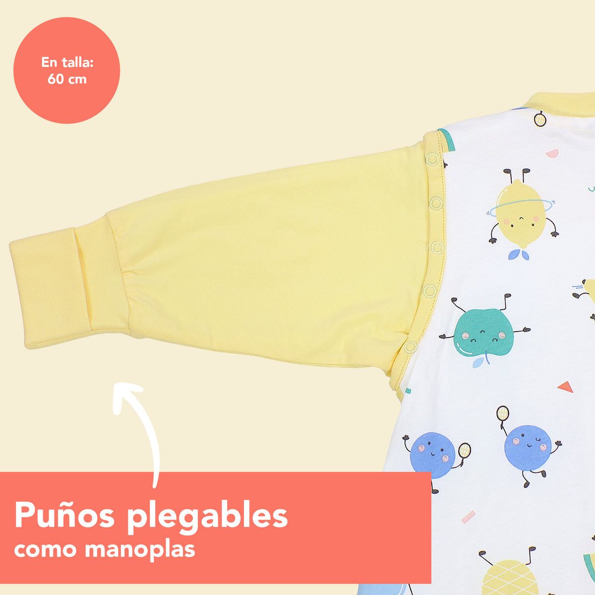 Saco de dormir con pies y suelas antideslizantes y mangas 1.0 TOG_Frutas en Forma_puños_1182
