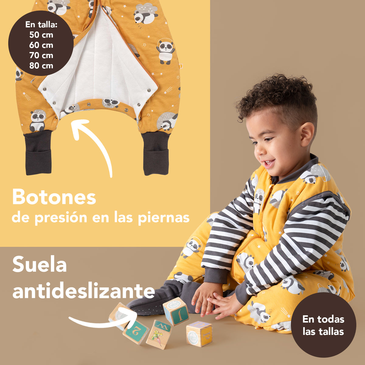 Saco de dormir con pies y suelas antideslizantes y mangas 1.0 TOG_Panda_zona del pie_1182