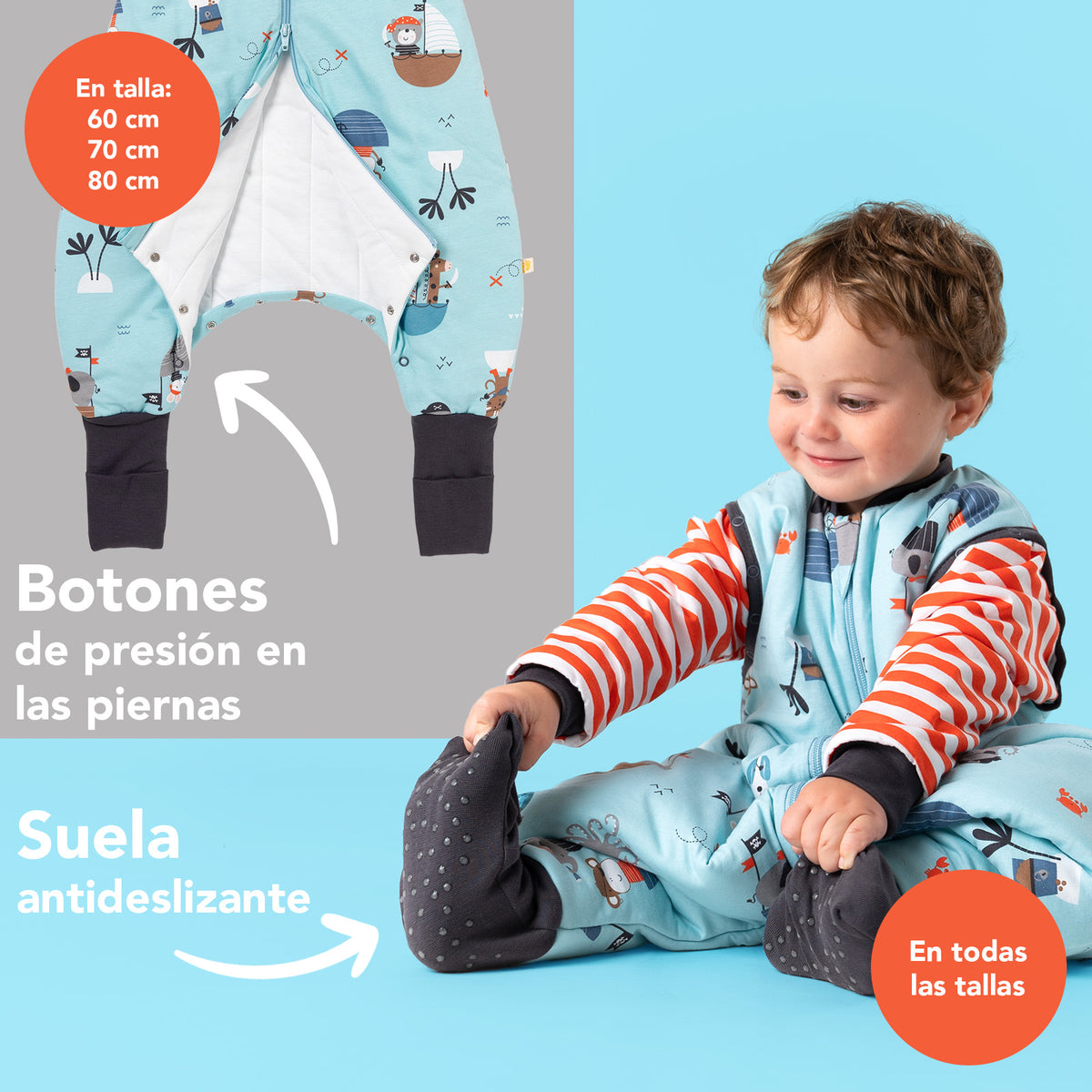 Saco de dormir con pies y suelas antideslizantes y mangas 1.0 TOG_Pirata_zona del pie_1182