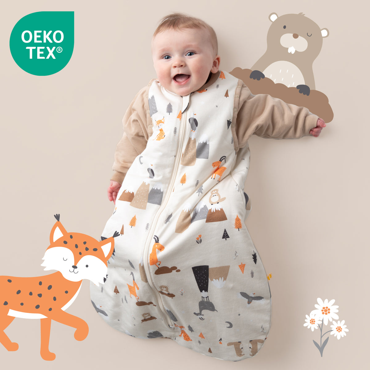 Saco de dormir para bebé 1.0 TOG_Animales de montaña_OEKOTEX_1187