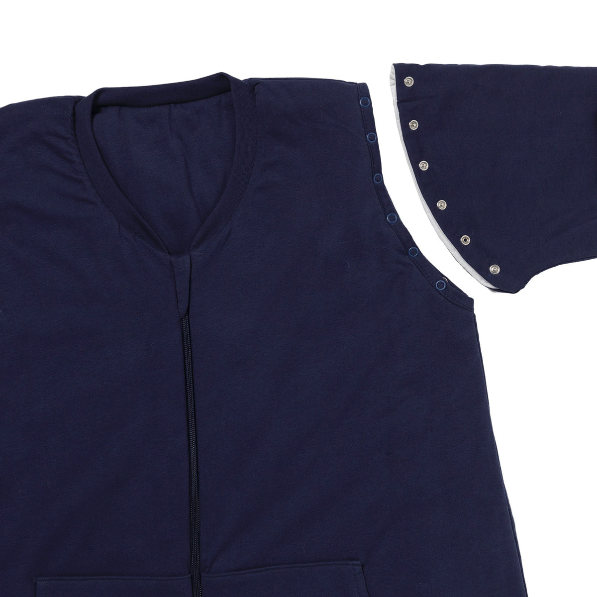 Saco de dormir con pies y suelas antideslizantes para adultos 2.5 TOG_Azul marino_zona del brazo_1188