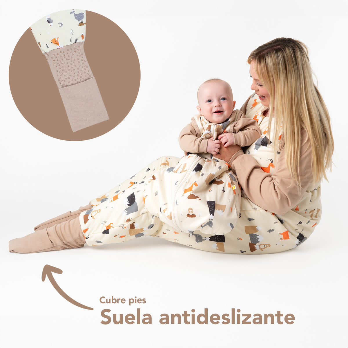 Saco de dormir con pies y suelas antideslizantes para adultos 3.5 TOG_Animales de montaña_zona del pie_1189