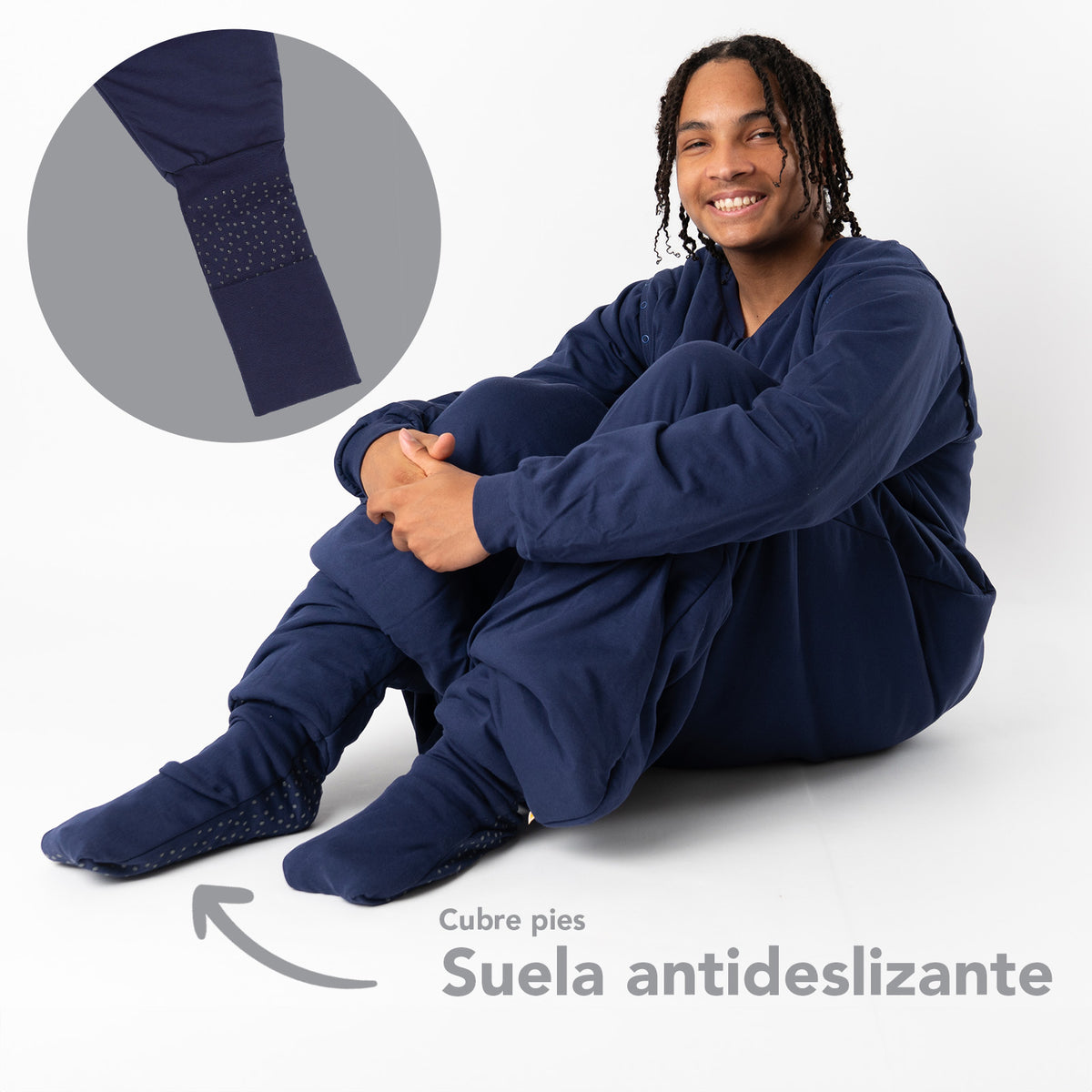 Saco de dormir con pies y suelas antideslizantes para adultos 3.5 TOG_Azul marino_zona del pie_1189