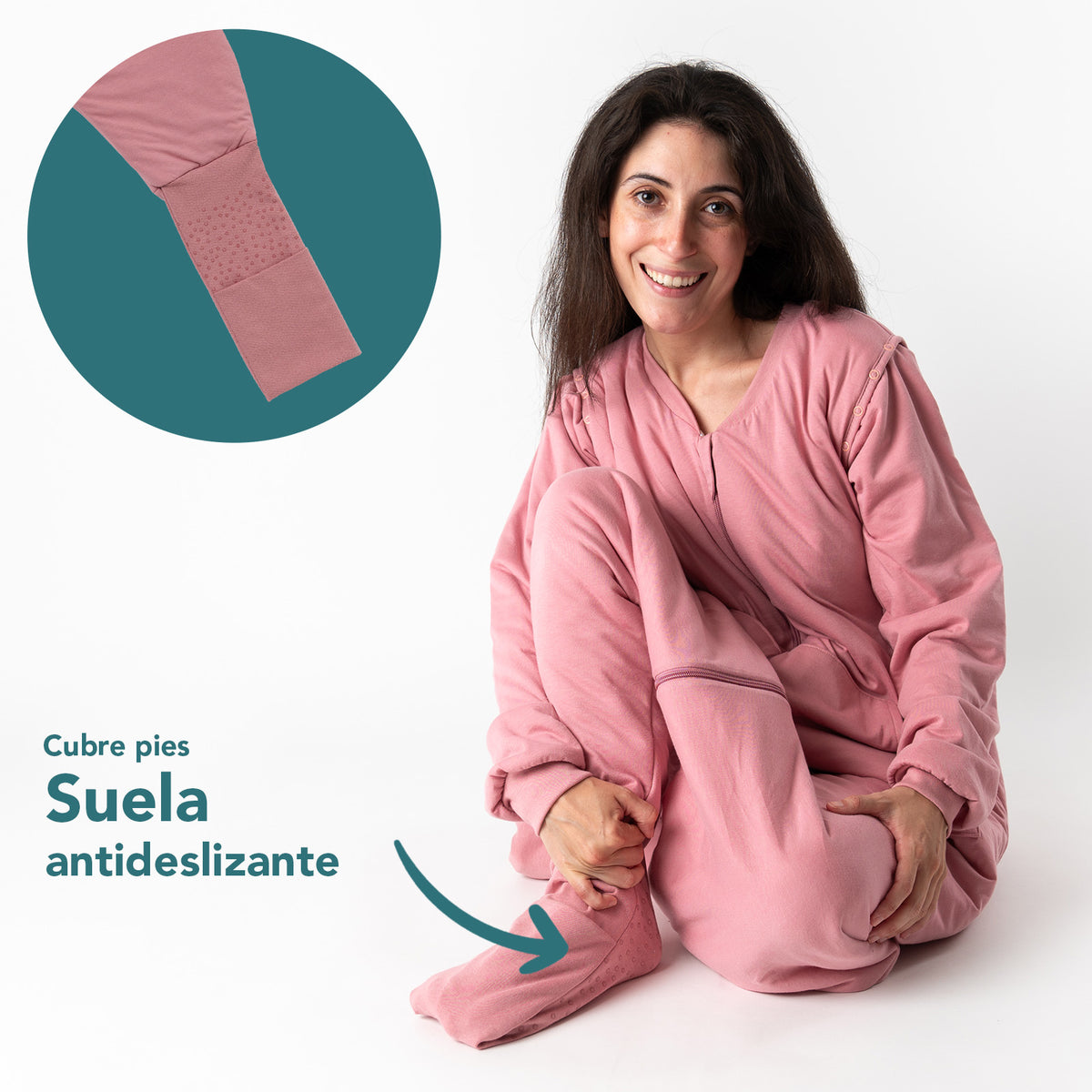 Saco de dormir con pies y suelas antideslizantes para adultos 3.5 TOG_Rosa pastel_zona del pie_1189