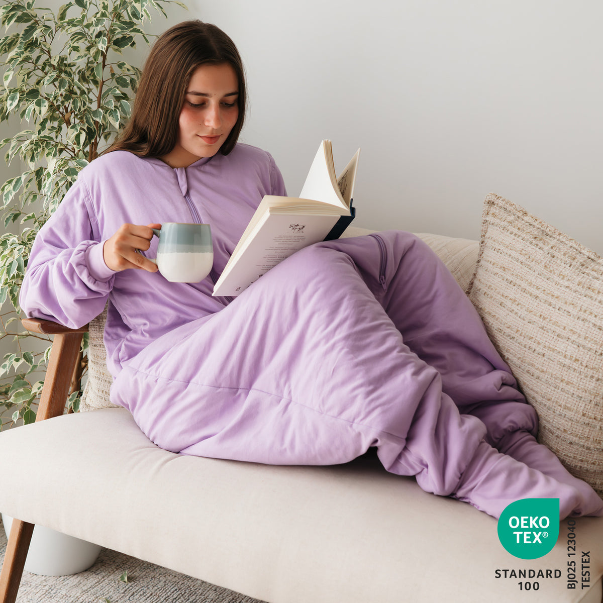 Saco de dormir con pies y suelas antideslizantes para adultos 3.5 TOG_Lila_OEKOTEX_1189