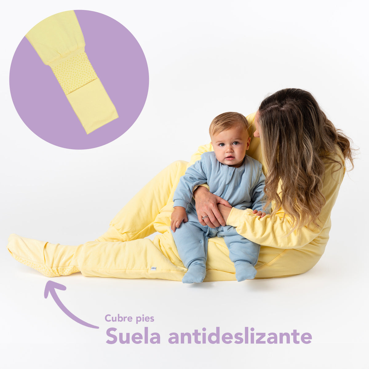 Saco de dormir con pies y suelas antideslizantes para adultos 3.5 TOG_Amarillo Claro_zona del pie_1189