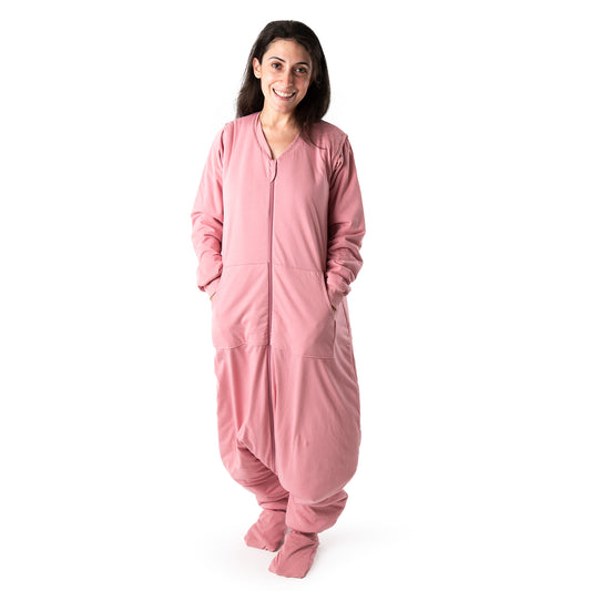 Saco de dormir con pies y suelas antideslizantes y mangas para adultos 1.0 TOG_Rosa pastel_foto de ejemplo_1190