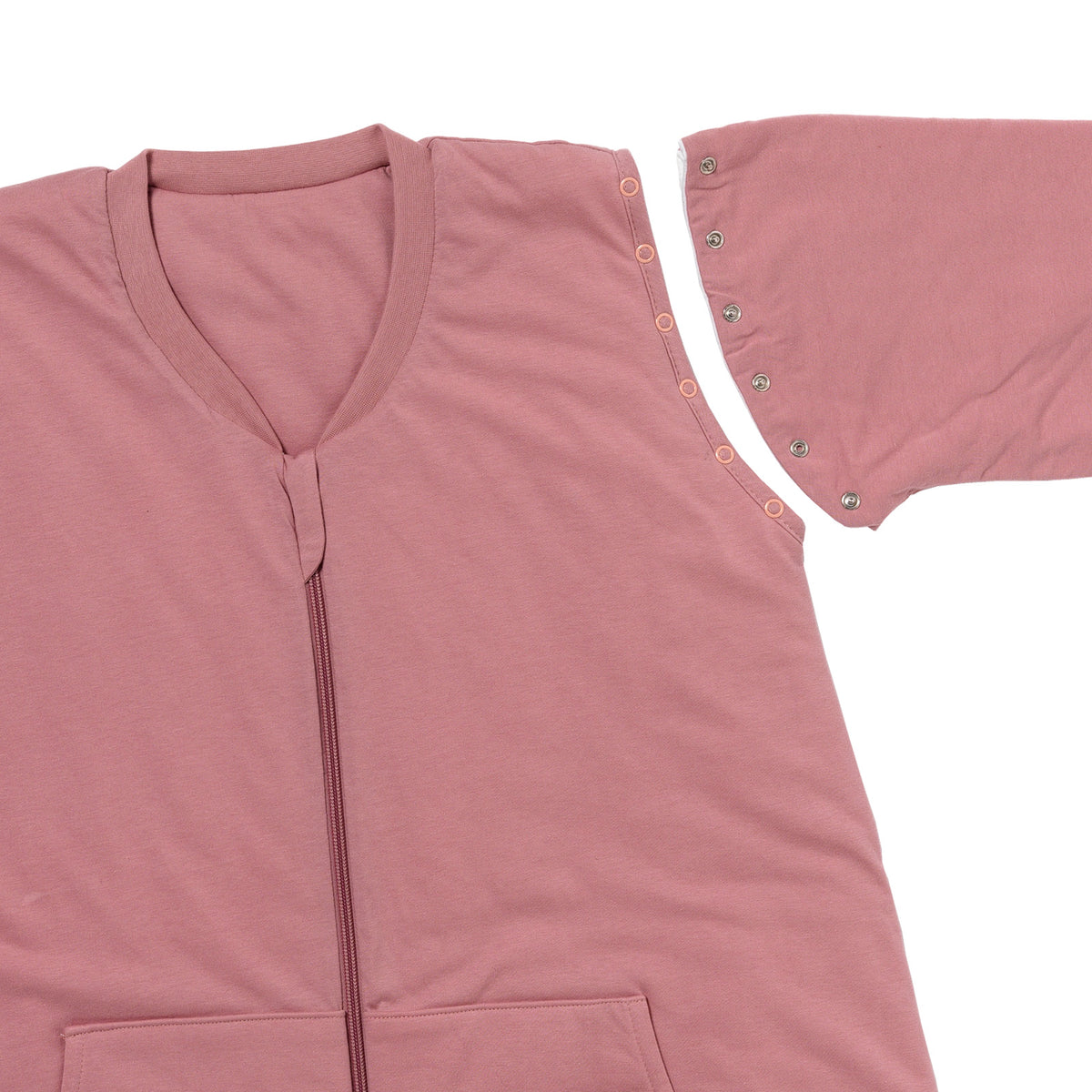 Saco de dormir con pies y suelas antideslizantes y mangas para adultos 1.0 TOG_Rosa pastel_zona del brazo_1190