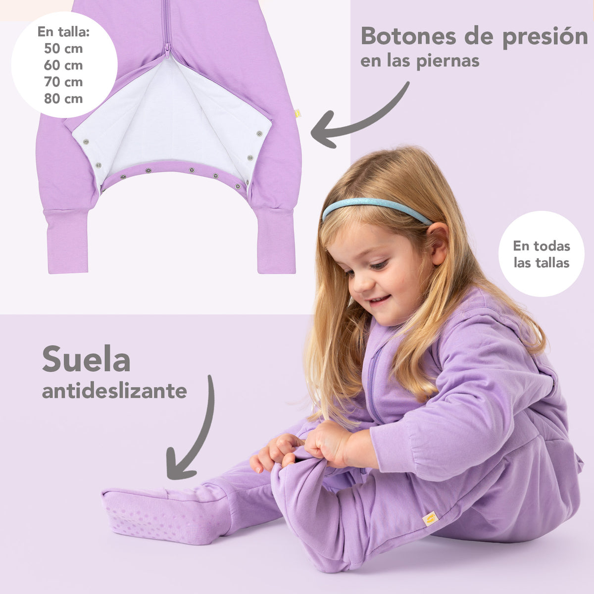 Saco de dormir con pies y suelas antideslizantes y mangas 1.0 TOG_Lila_zona del pie_1200