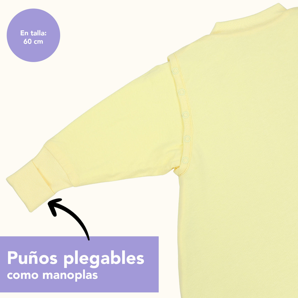 Saco de dormir con pies y suelas antideslizantes y mangas 1.0 TOG_Amarillo Claro_puños_1200