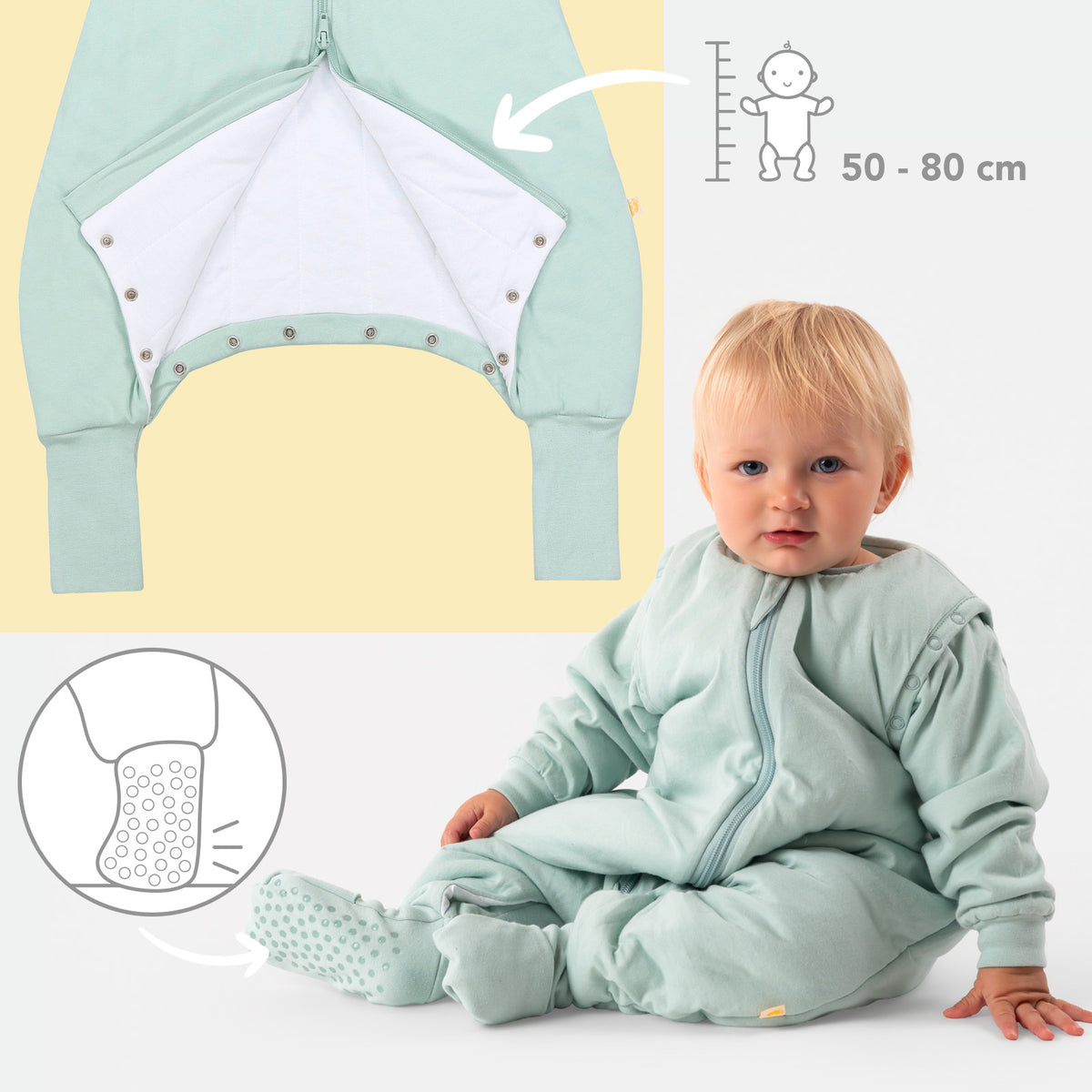 Saco de dormir con pies y suelas antideslizantes y mangas 1.0 TOG_Salvia_zona del pie_1200