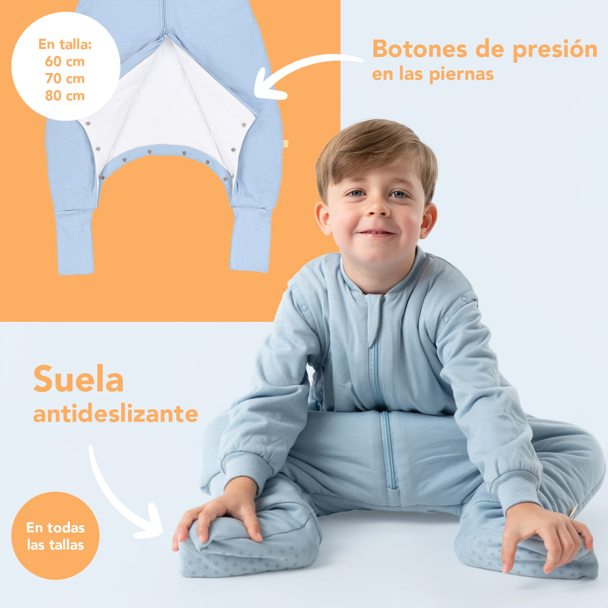 Saco de dormir con pies y suelas antideslizantes 2.5 TOG_Azul Hielo_zona del pie_1202