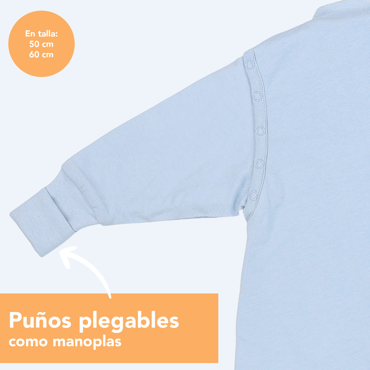 Saco de dormir con pies y suelas antideslizantes 2.5 TOG_Azul Hielo_puños_1202