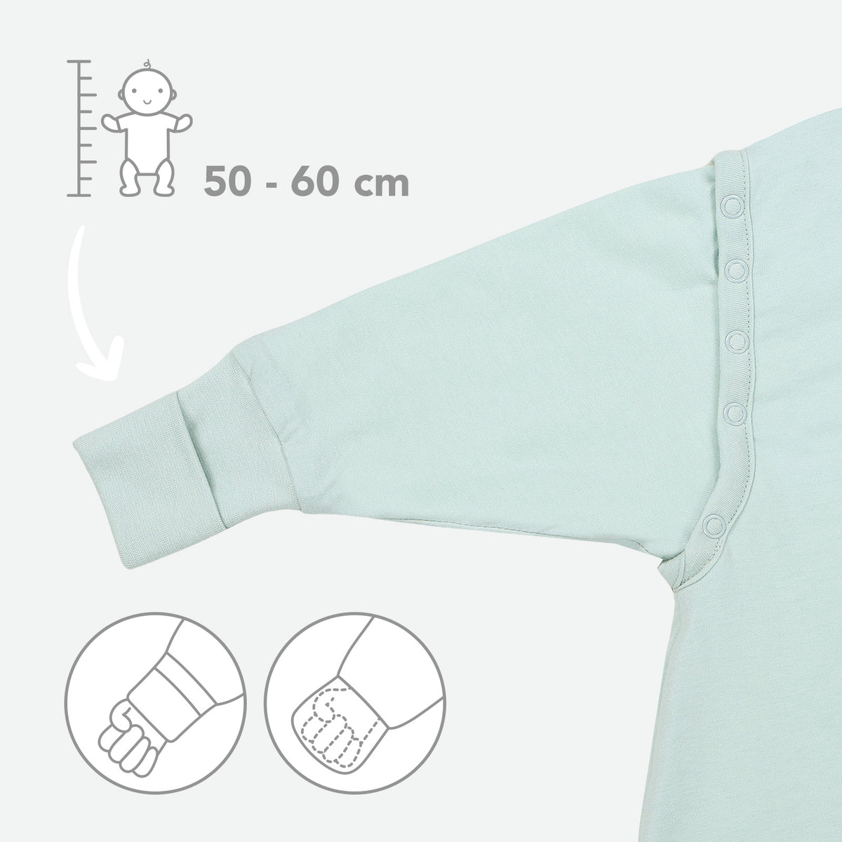 Saco de dormir con pies y suelas antideslizantes 2.5 TOG_Salvia_puños_1202