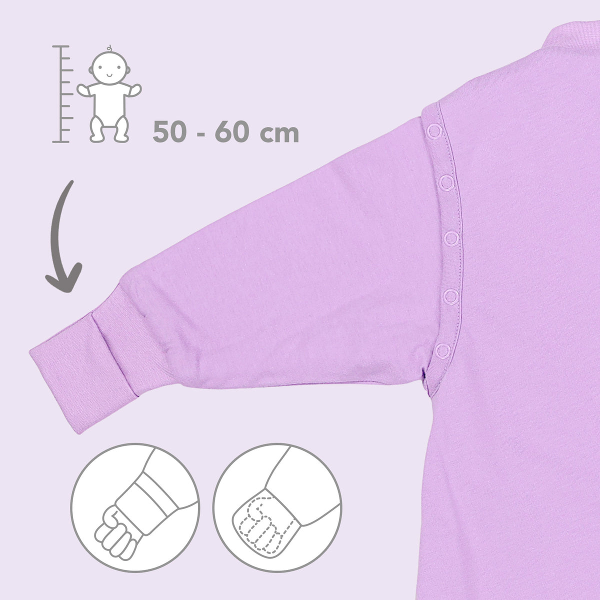 Saco de dormir con pies y suelas antideslizantes 3.5 TOG_Lila_zona del brazo_1209