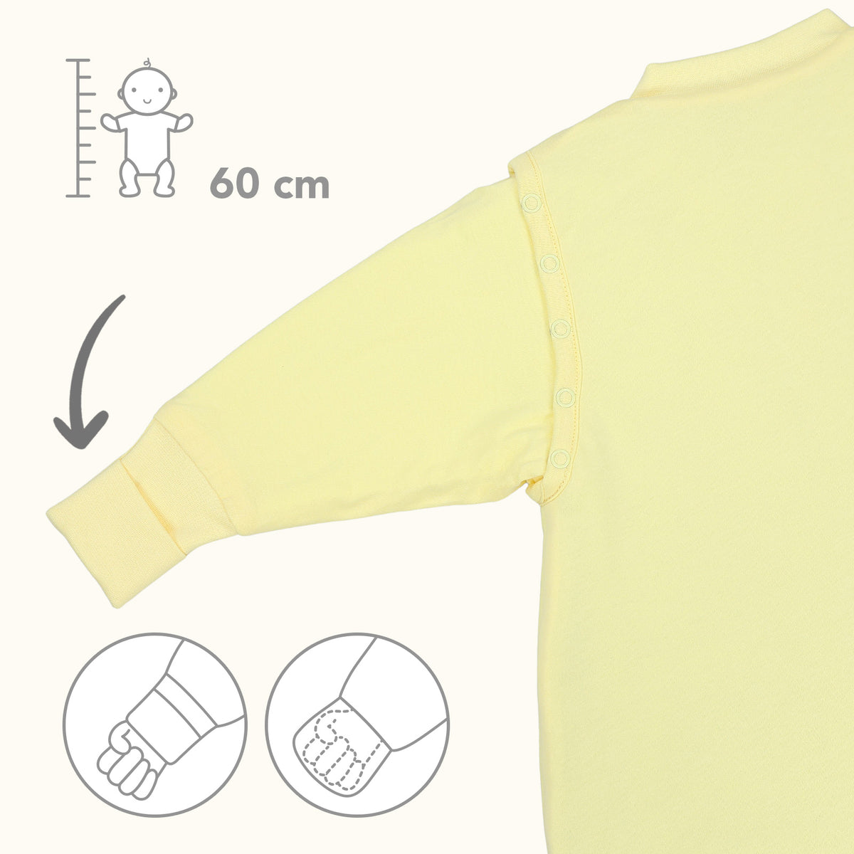 Saco de dormir con pies y suelas antideslizantes 3.5 TOG_Amarillo Claro_zona del brazo_1209