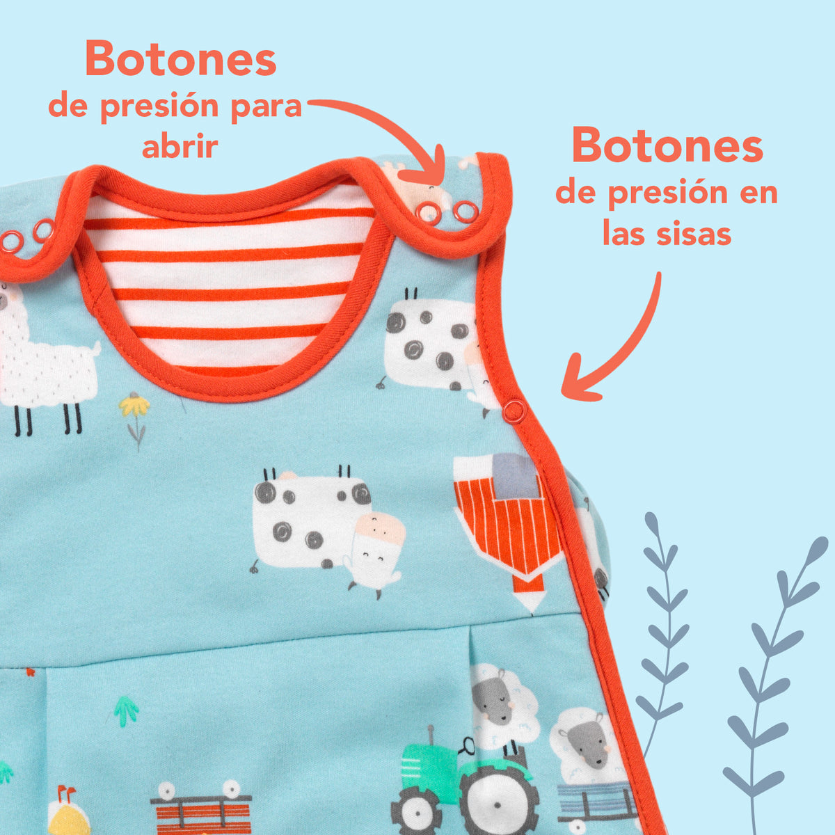 Saco de dormir para bebé de algódon orgánico 1.0 TOG_Granja_zona del brazo_421