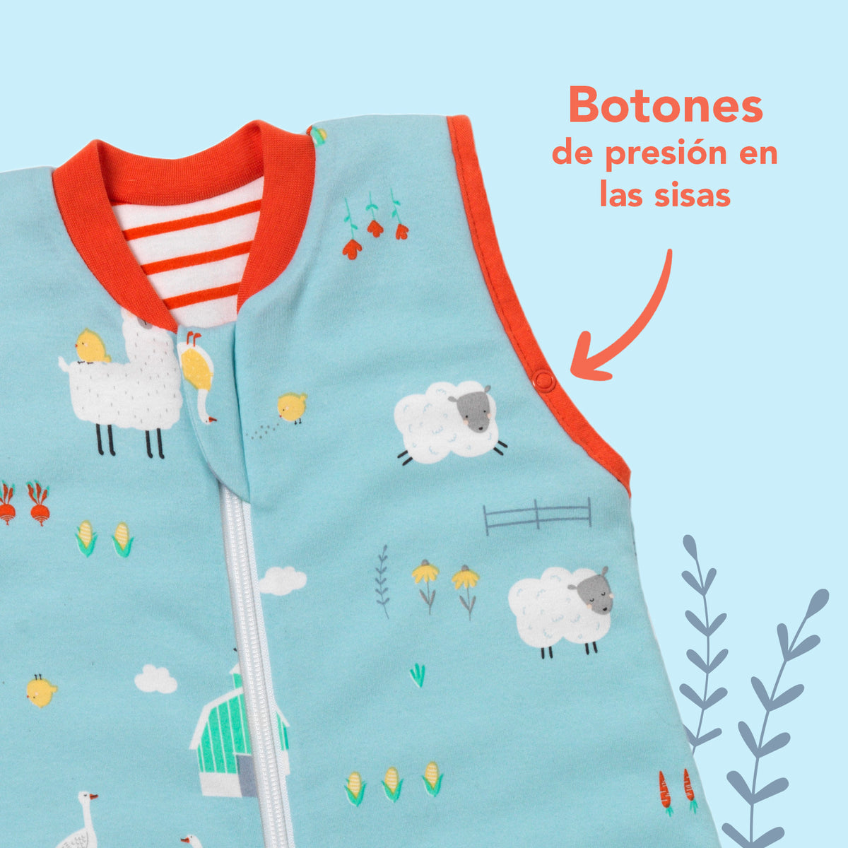Saco de dormir para bebé de algódon orgánico 1.0 TOG_Granja_zona del brazo_421