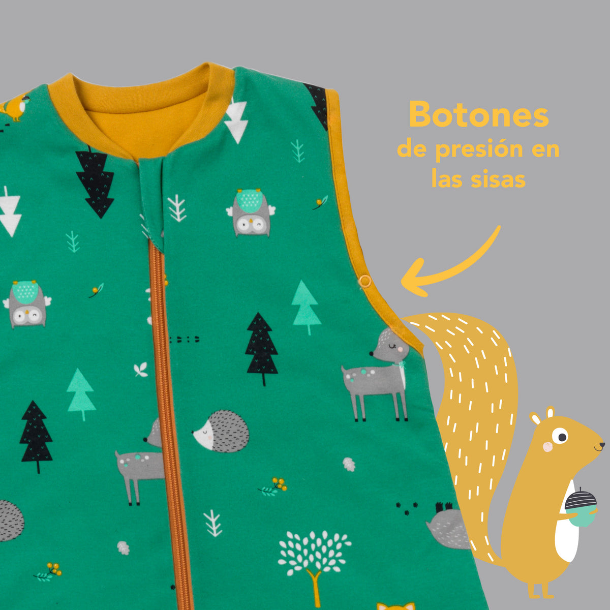Saco de dormir para bebé de algódon orgánico 1.0 TOG_Animales del bosque_zona del brazo_421
