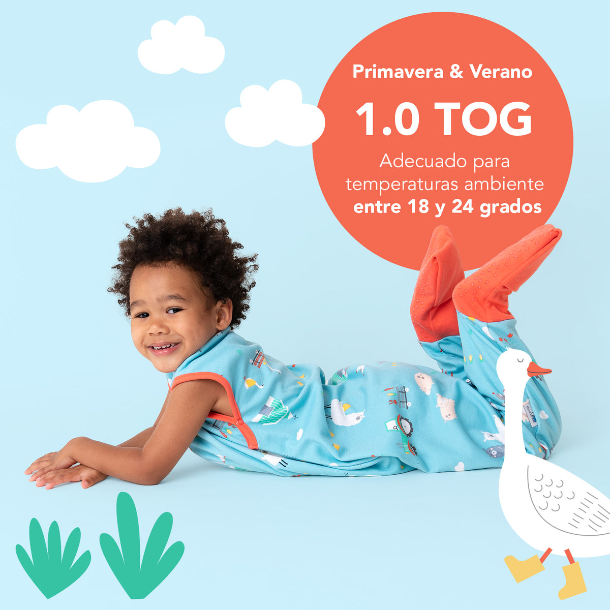 Saco de dormir con pies y suelas antideslizantes de algódon orgánico 1.0 TOG_Granja_TOG_419