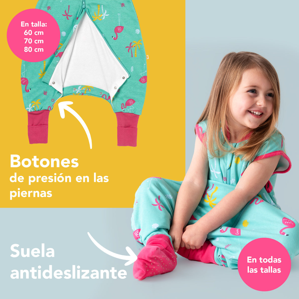 Saco de dormir con pies y suelas antideslizantes de algódon orgánico 1.0 TOG_Flamenco_zona del pie_419