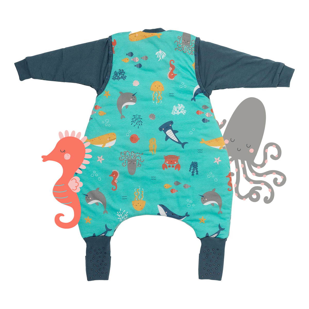 Saco de dormir con pies y suelas antideslizantes 2.5 TOG_Animales marinos_parte trasera_461