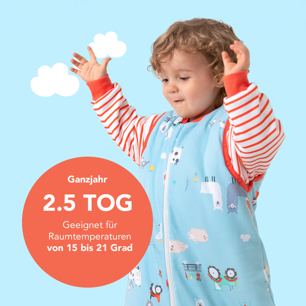 Saco de dormir para bebé de algódon orgánico 2.5 TOG_Granja_zona del brazo_466